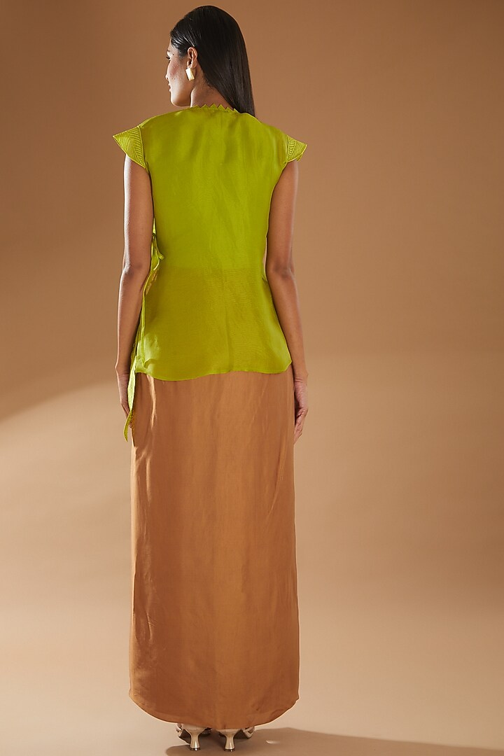 Tan Modal Satin Draped Skirt Set by Richa Khemka at Pernia's Pop Up Shop