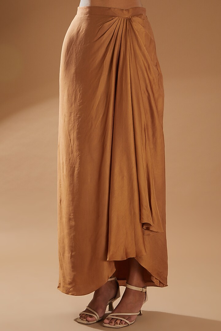 Tan Modal Satin Draped Skirt Set by Richa Khemka at Pernia's Pop Up Shop