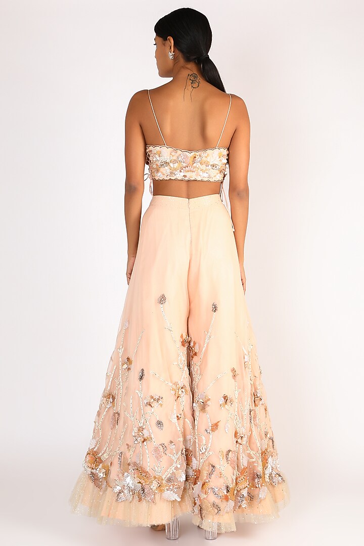 Peach Embroidered Palazzo Pant Set by Riddhi Majithia at Pernia's Pop Up Shop