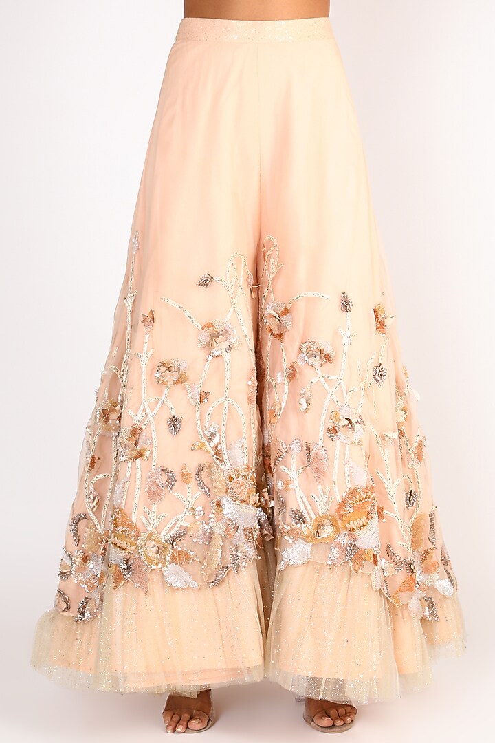Peach Embroidered Palazzo Pant Set by Riddhi Majithia at Pernia's Pop Up Shop