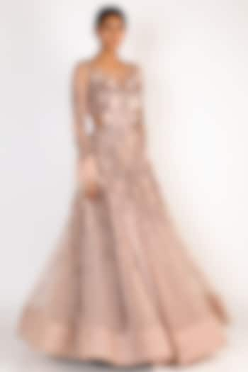 Nude Sequins Embroidered Gown by Riddhi Majithia at Pernia's Pop Up Shop