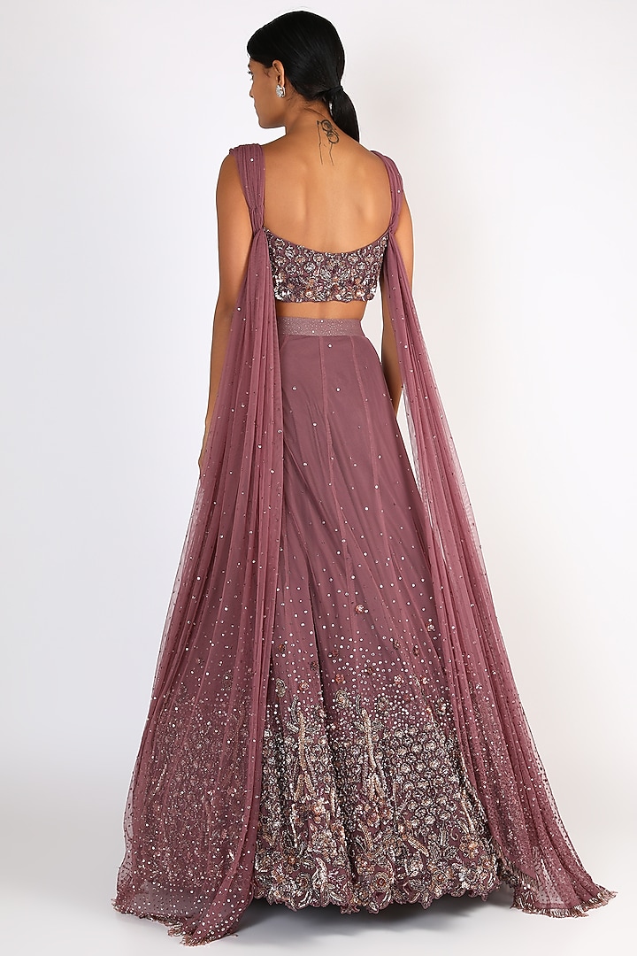 Wine Embroidered Blouse With Bridal Lehenga by Riddhi Majithia at Pernia's Pop Up Shop