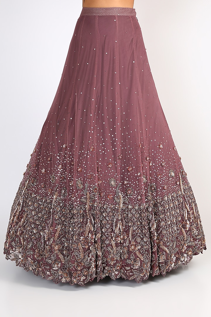 Wine Embroidered Blouse With Bridal Lehenga by Riddhi Majithia at Pernia's Pop Up Shop