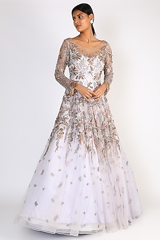 Mauve Embroidered Gown by Riddhi Majithia