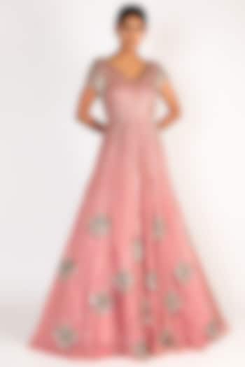Blush Pink Embroidered Gown by Riddhi Majithia