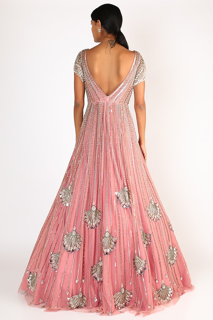 Blush Pink Embroidered Bridal Gown by Riddhi Majithia at Pernia's Pop Up Shop