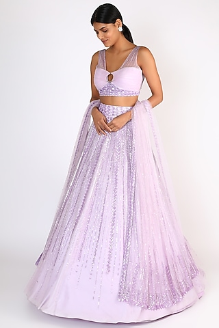 Lilac Embroidered Lehenga Set by Riddhi Majithia