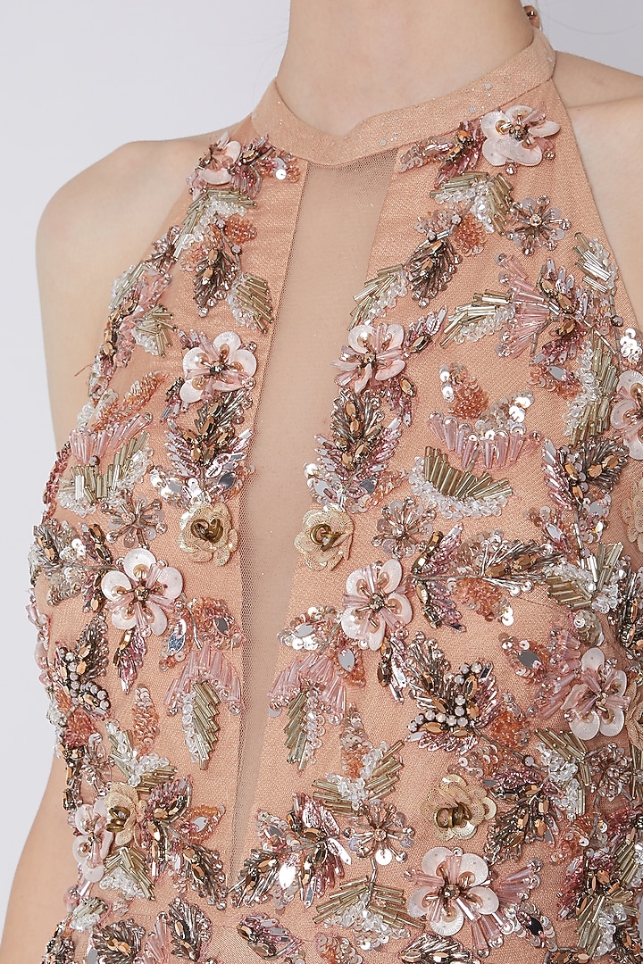 Pale Peach Sequins Embroidered Bridal Gown by Riddhi Majithia at Pernia's Pop Up Shop