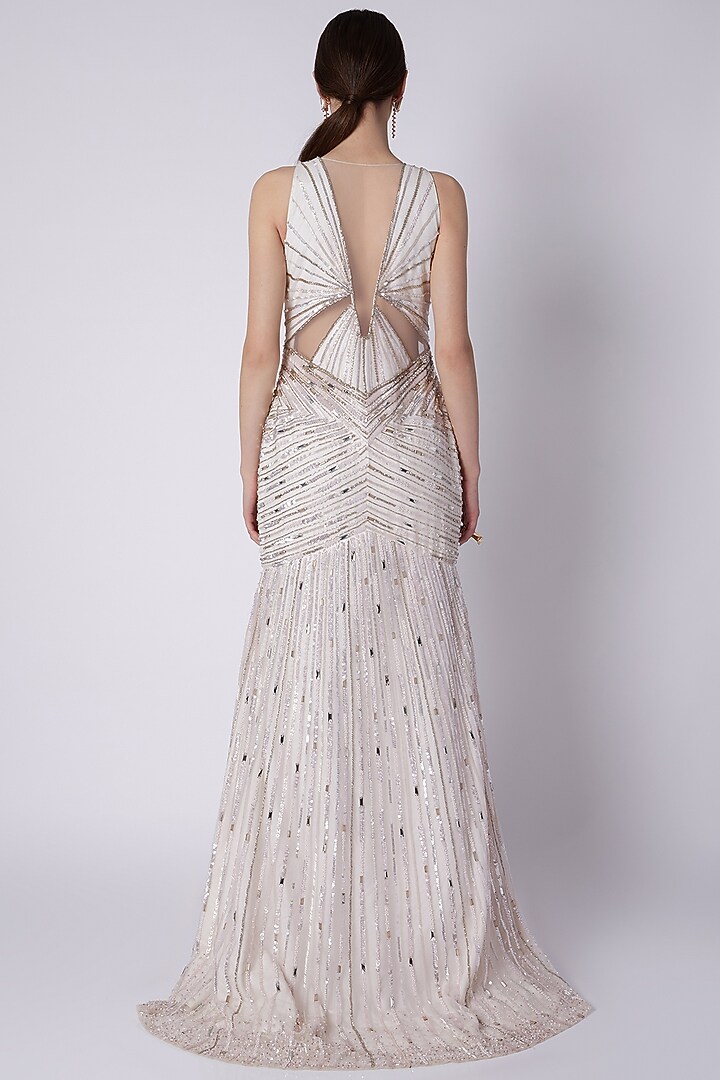 Nude Sequins Embroidered Bridal Gown by Riddhi Majithia at Pernia's Pop Up Shop