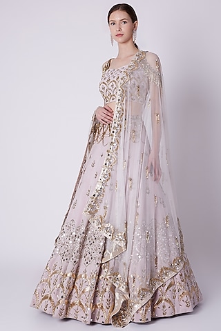 Onion Pink Embroidered Lehenga Set by Riddhi Majithia