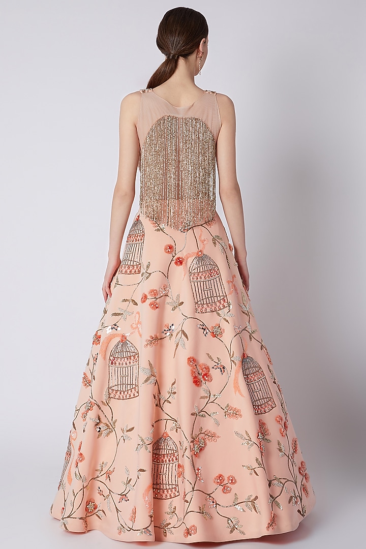 Peach Bead Embroidered Bridal Lehenga Set by Riddhi Majithia at Pernia's Pop Up Shop