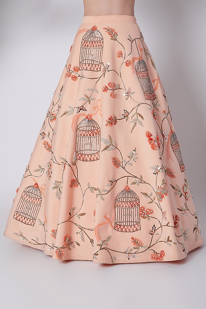 Peach Bead Embroidered Bridal Lehenga Set by Riddhi Majithia at Pernia's Pop Up Shop