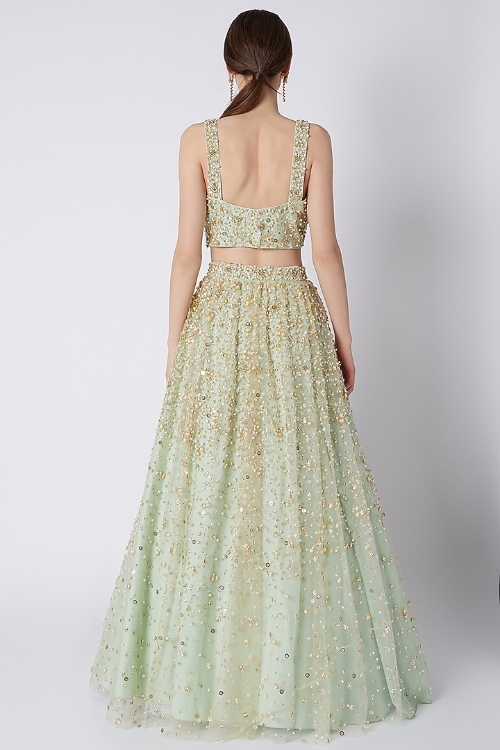 Lime Sequins Embroidered Bridal Lehenga Set by Riddhi Majithia at Pernia's Pop Up Shop