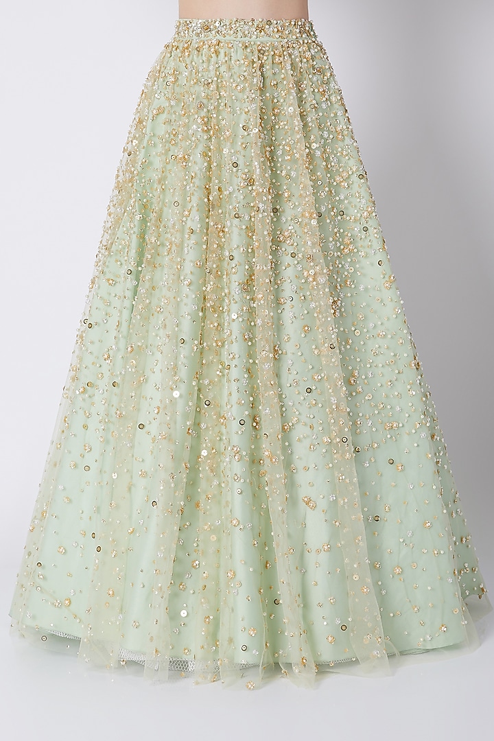 Lime Sequins Embroidered Bridal Lehenga Set by Riddhi Majithia at Pernia's Pop Up Shop