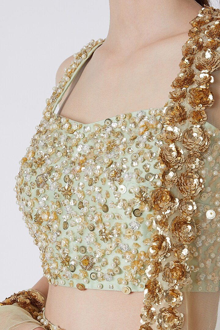Lime Sequins Embroidered Bridal Lehenga Set by Riddhi Majithia at Pernia's Pop Up Shop