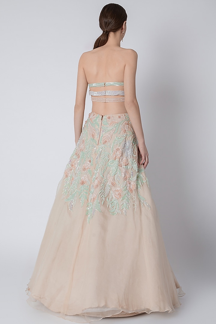 Ivory Floral Sequins Embroidered Bridal Gown by Riddhi Majithia at Pernia's Pop Up Shop