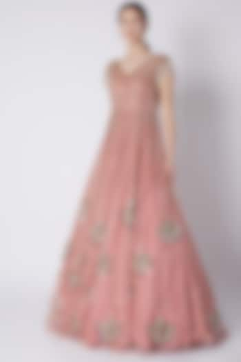 Blush Pink Bead & Pearl Embroidered Gown by Riddhi Majithia at Pernia's Pop Up Shop