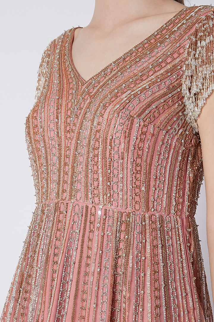 Blush Pink Bead & Pearl Embroidered Bridal Gown by Riddhi Majithia at Pernia's Pop Up Shop