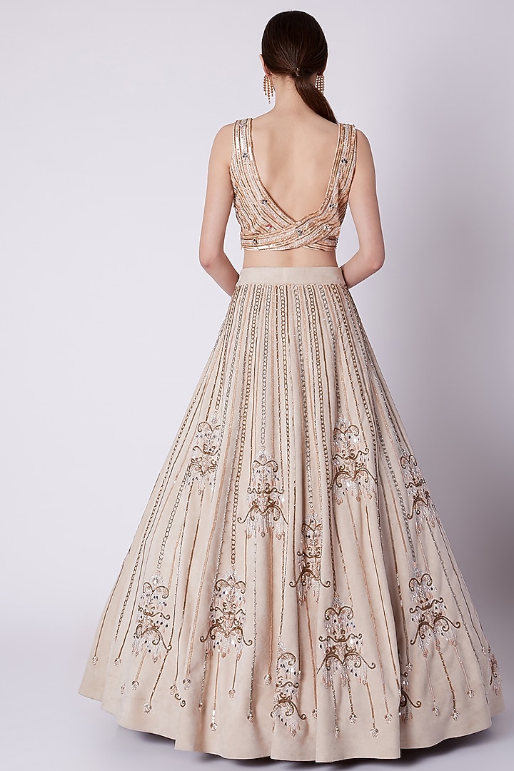 Ivory Beads Embroidered Bridal Lehenga Set by Riddhi Majithia at Pernia's Pop Up Shop