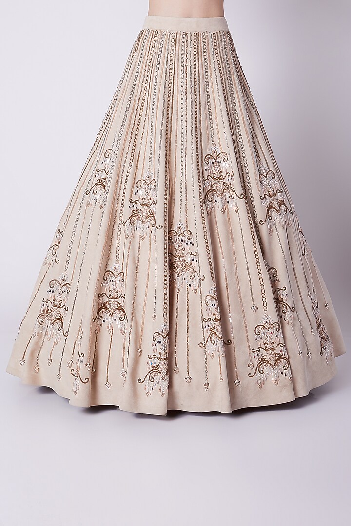 Ivory Beads Embroidered Bridal Lehenga Set by Riddhi Majithia at Pernia's Pop Up Shop