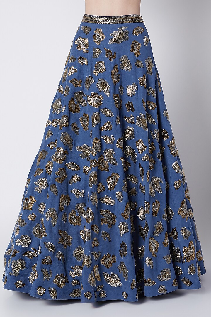 Cobalt Blue Salli Bead Embroidered Bridal Lehenga Set by Riddhi Majithia at Pernia's Pop Up Shop