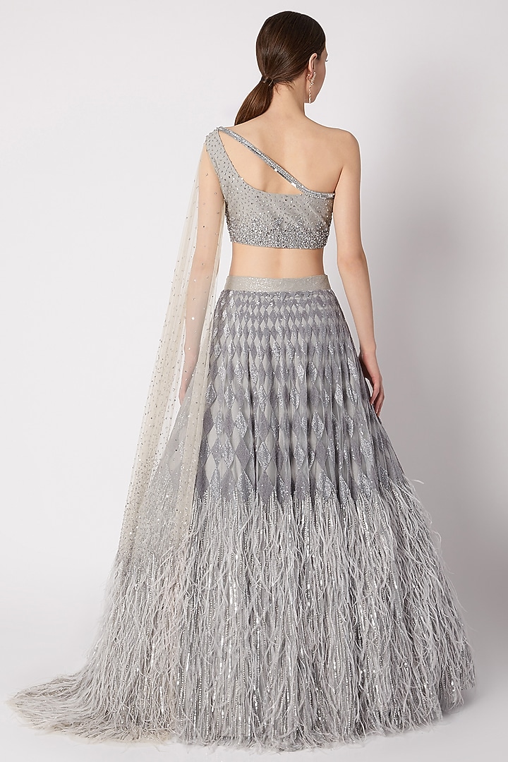 Grey Sequins Embroidered Bridal Lehenga Set by Riddhi Majithia at Pernia's Pop Up Shop