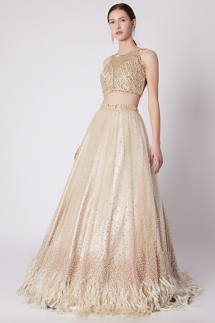 Nude Pearls Embroidered Lehenga With Blouse by Riddhi Majithia