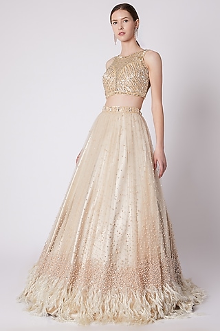 Nude Pearls Embroidered Lehenga With Blouse by Riddhi Majithia