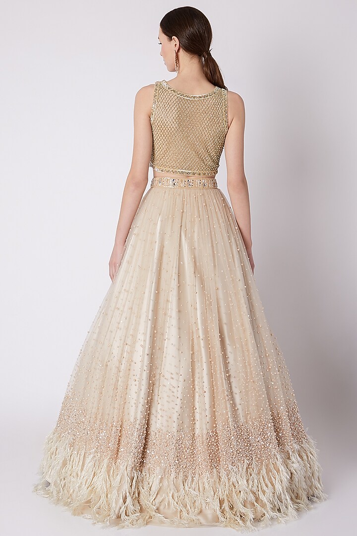 Nude Pearls Embroidered Bridal Lehenga With Blouse by Riddhi Majithia at Pernia's Pop Up Shop