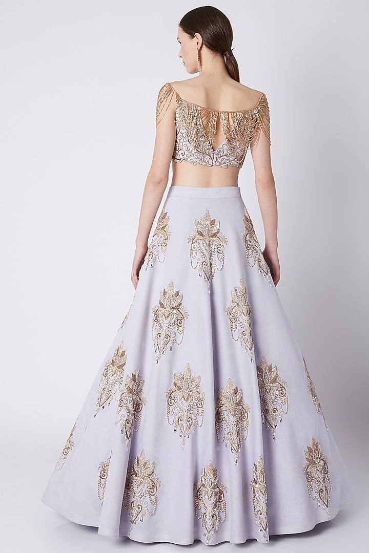 Lilac Bead Embroidered Bridal Lehenga Set by Riddhi Majithia at Pernia's Pop Up Shop