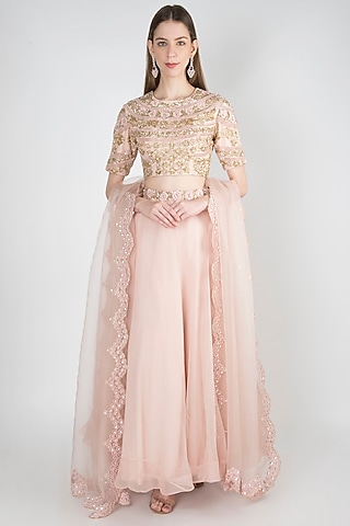 Powder Pink Embroidered Lehenga Set by RRishita & Mitali