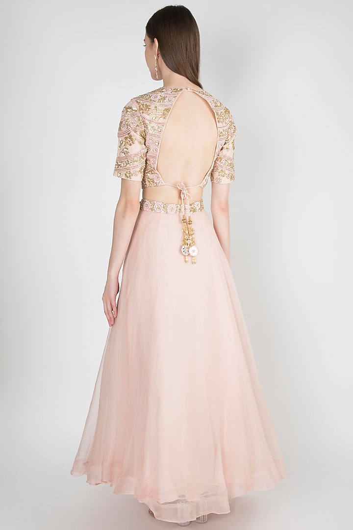 Powder Pink Embroidered Wedding Lehenga Set by RRishita & Mitali at Pernia's Pop Up Shop