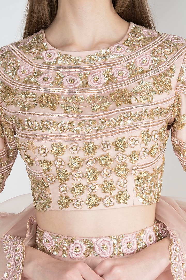 Powder Pink Embroidered Wedding Lehenga Set by RRishita & Mitali at Pernia's Pop Up Shop