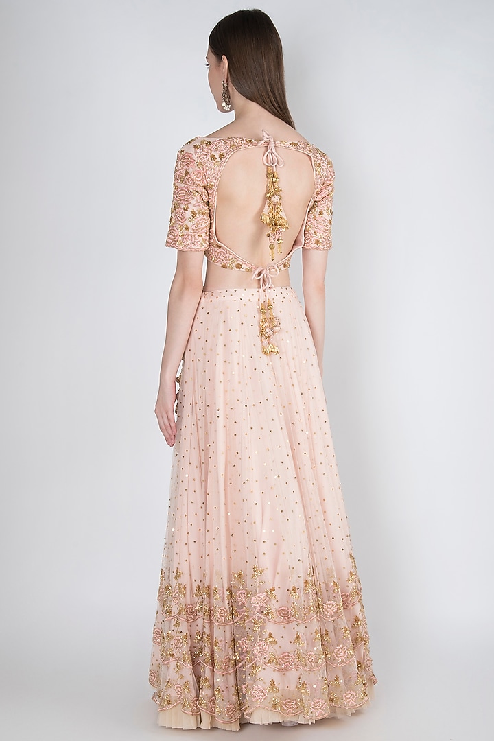 Peach Embroidered Wedding Lehenga Set by RRishita & Mitali at Pernia's Pop Up Shop