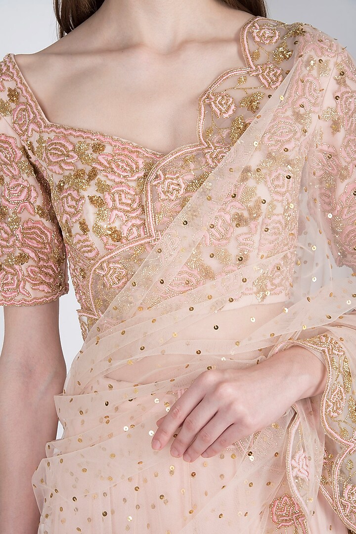 Peach Embroidered Wedding Lehenga Set by RRishita & Mitali at Pernia's Pop Up Shop