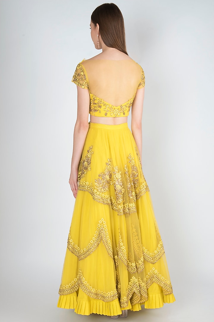 Lime Yellow Embroidered Wedding Lehenga Set by RRishita & Mitali at Pernia's Pop Up Shop