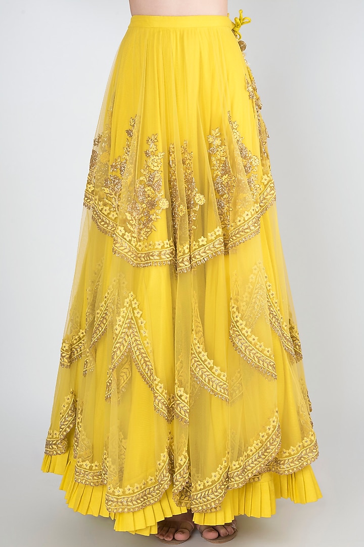 Lime Yellow Embroidered Wedding Lehenga Set by RRishita & Mitali at Pernia's Pop Up Shop