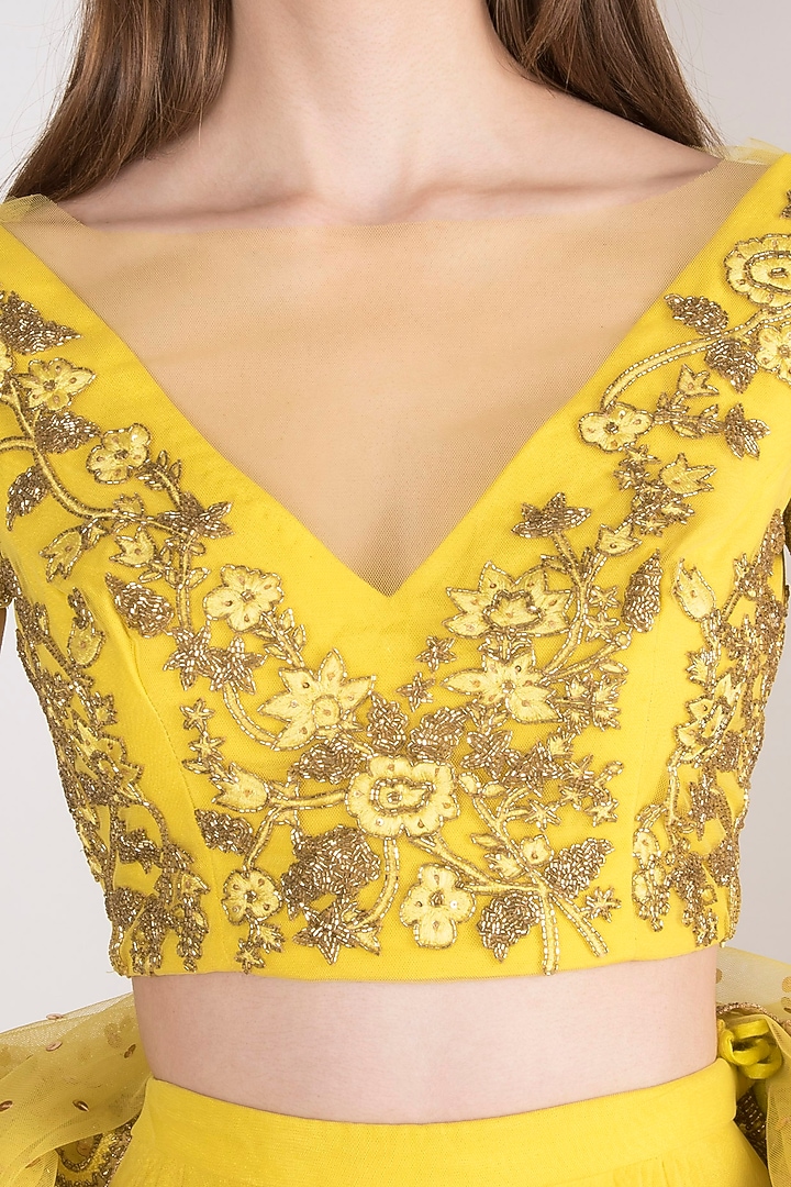 Lime Yellow Embroidered Wedding Lehenga Set by RRishita & Mitali at Pernia's Pop Up Shop