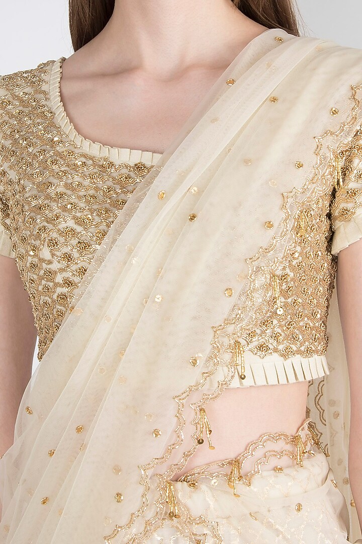 Ivory Printed & Embroidered Wedding Lehenga Set by RRishita & Mitali at Pernia's Pop Up Shop