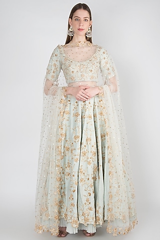 Powder Blue Embroidered Lehenga Set by RRishita & Mitali