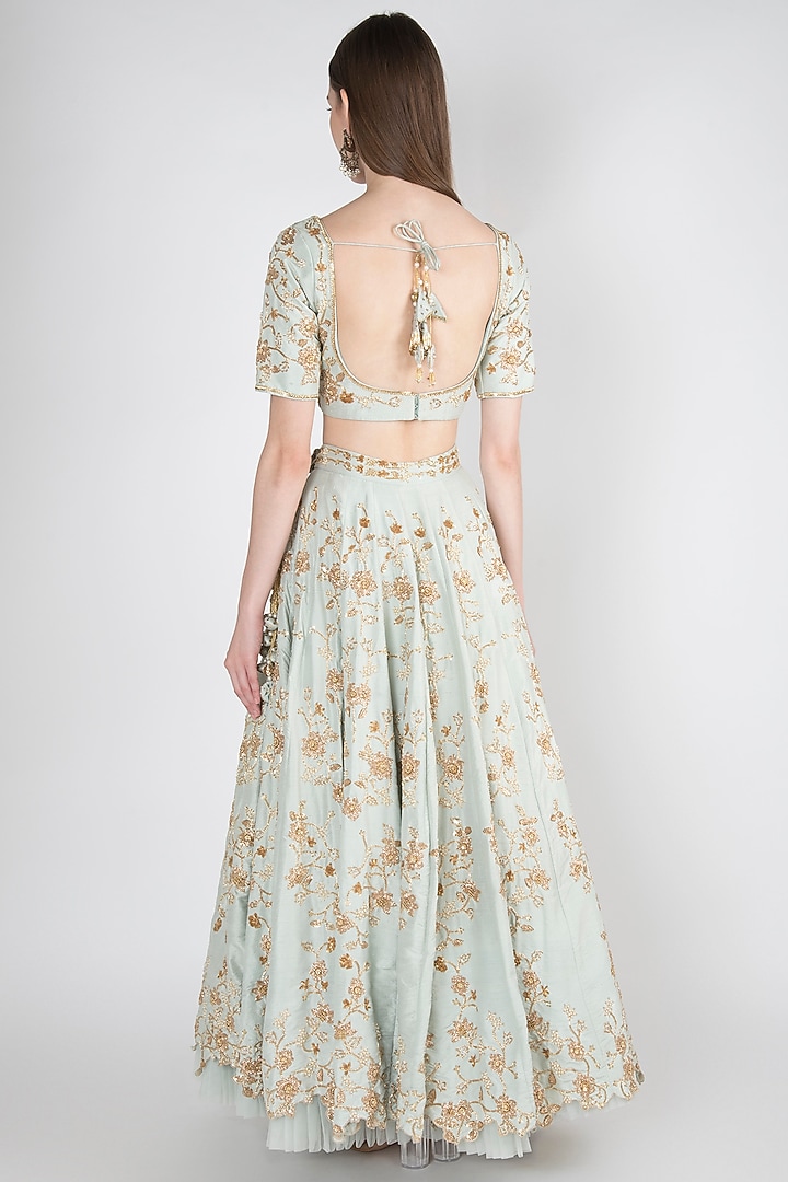 Powder Blue Embroidered Bridal Lehenga Set by RRishita & Mitali at Pernia's Pop Up Shop