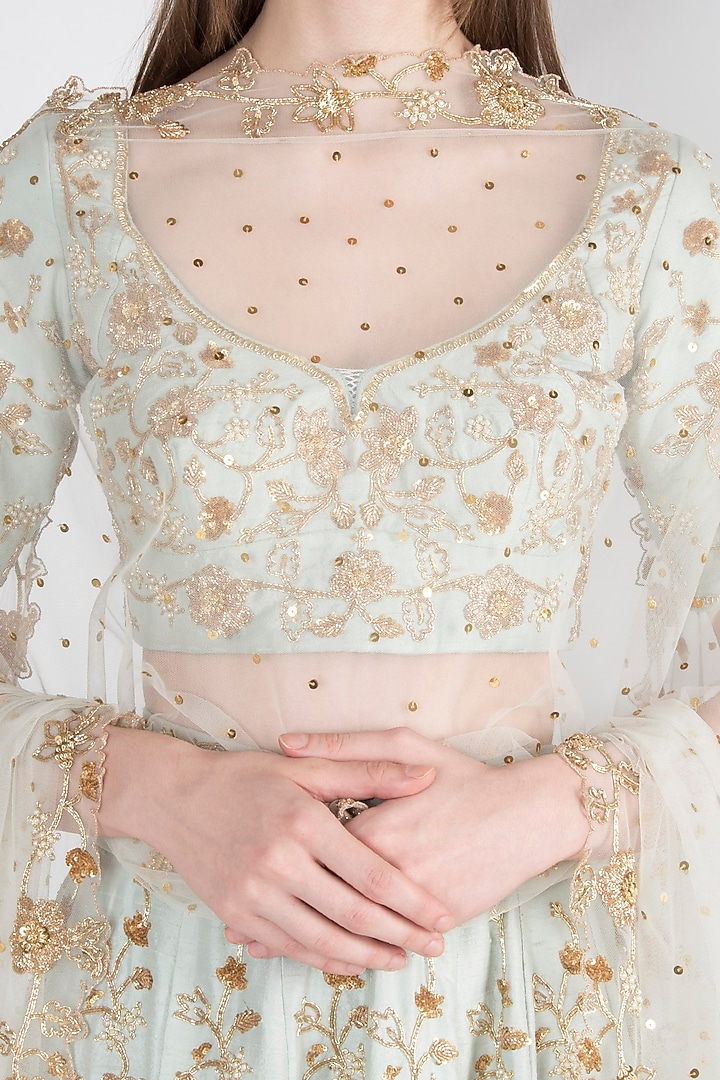 Powder Blue Embroidered Bridal Lehenga Set by RRishita & Mitali at Pernia's Pop Up Shop