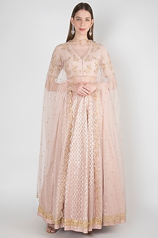 Mauve Printed & Embroidered Lehenga Set by RRishita & Mitali