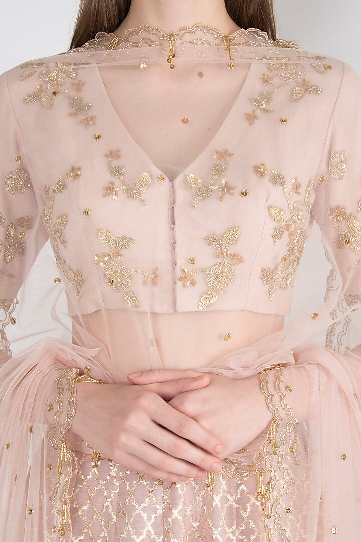 Mauve Printed & Embroidered Wedding Lehenga Set by RRishita & Mitali at Pernia's Pop Up Shop