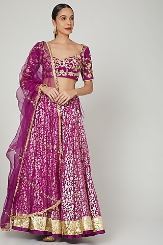 Purple Embroidered Lehenga Set by RRishita & Mitali