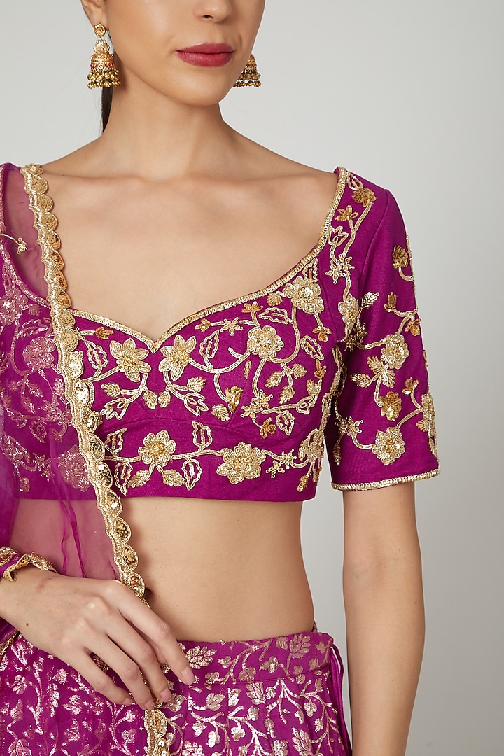 Purple Embroidered Wedding Lehenga Set by RRishita & Mitali at Pernia's Pop Up Shop
