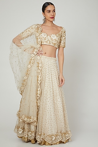 Ivory Sequins Embroidered Lehenga Set by RRishita & Mitali