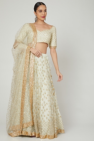 Mint Green Embroidered Lehenga Set by RRishita & Mitali