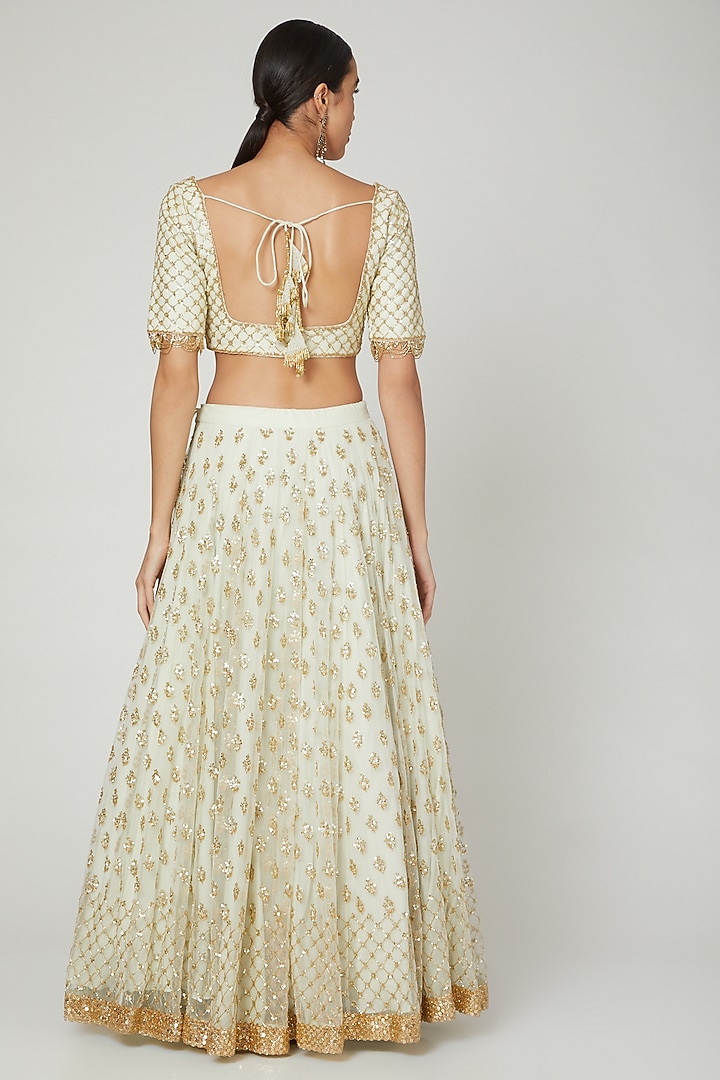 Mint Green Embroidered Bridal Lehenga Set by RRishita & Mitali at Pernia's Pop Up Shop