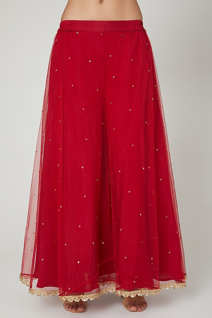 Red Embroidered Wedding Sharara Set by RRishita & Mitali at Pernia's Pop Up Shop